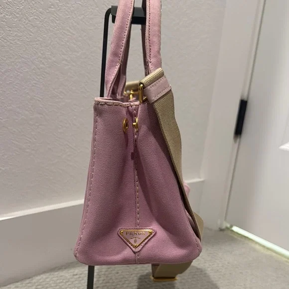 Prada Pink Canvas Tote Bag with crossbody strap - Picture 3 of 7